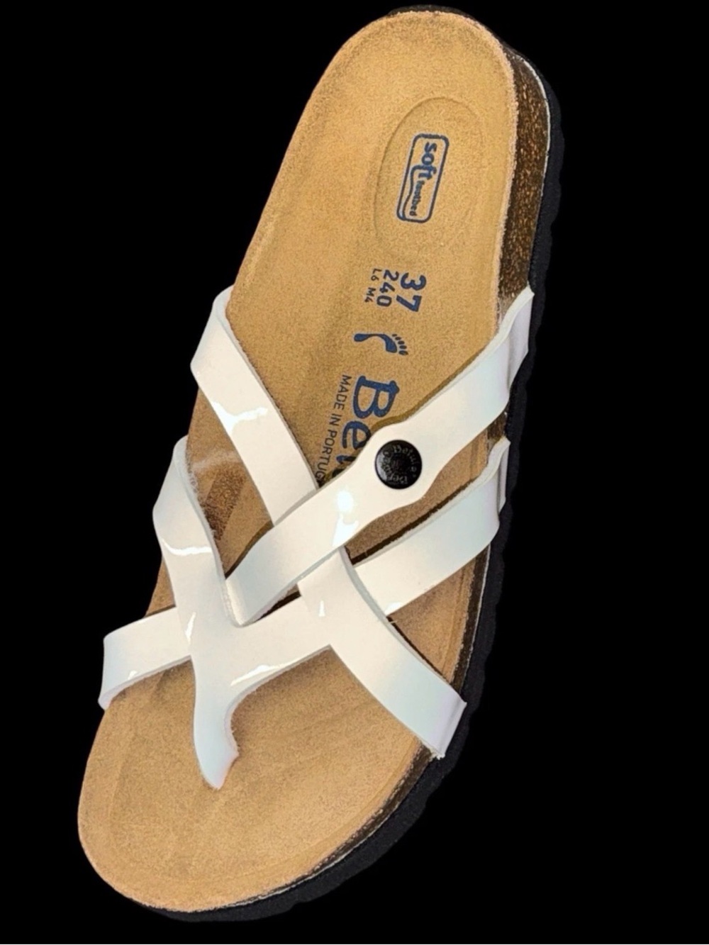 New In Box Birkenstock Betula Sz 6 / 37 Narrow Vinja White Patent Thongs Sandals